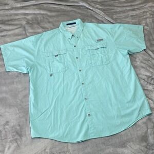 Columbia PFG Bahama II Fishing Shirt Men XXL Aqua Blue Short Sleeve Vented UPF30